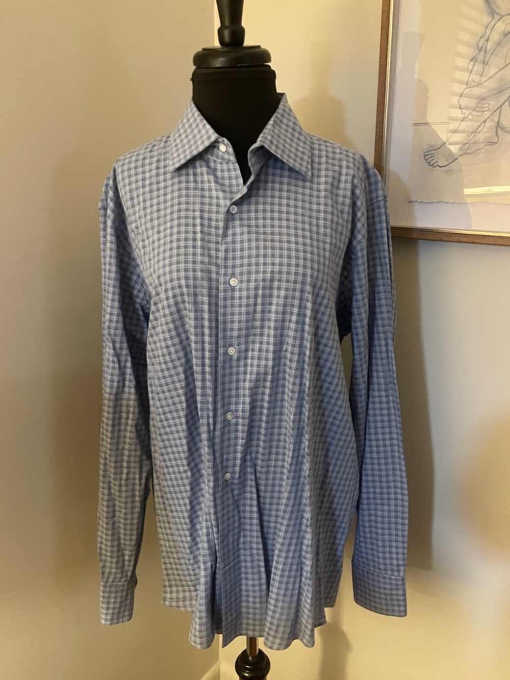 Peter Millar | Crown Crafted Flex Light Blue Check Dress Shirt-Size Large